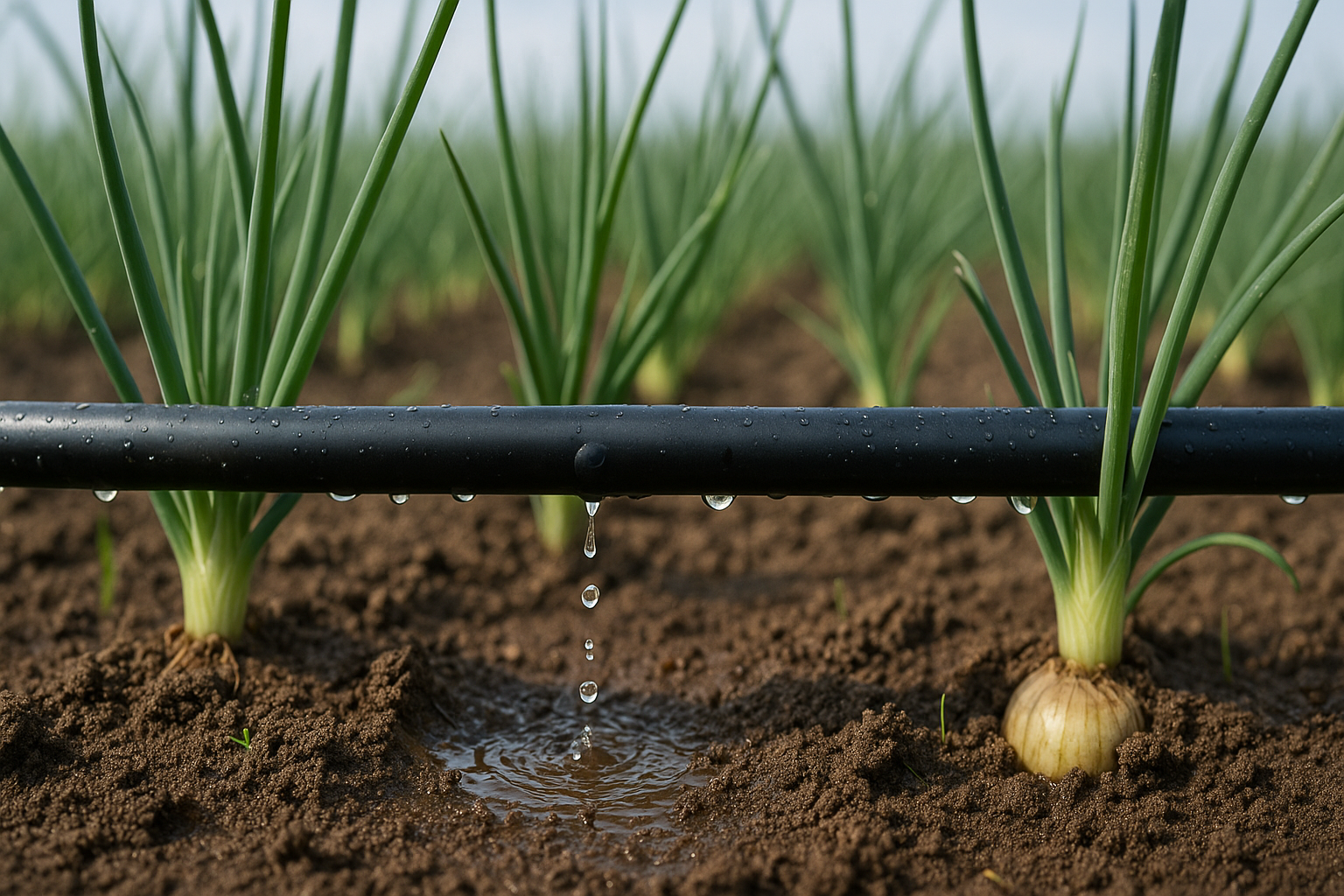 Podlewanie plantacji cebuli